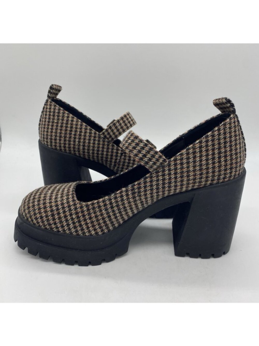 Steve Madden Orsen Mary Jane 9.5 Houndstooth Plaid Tweed Lug Block Heel Loafer - Picture 11 of 14
